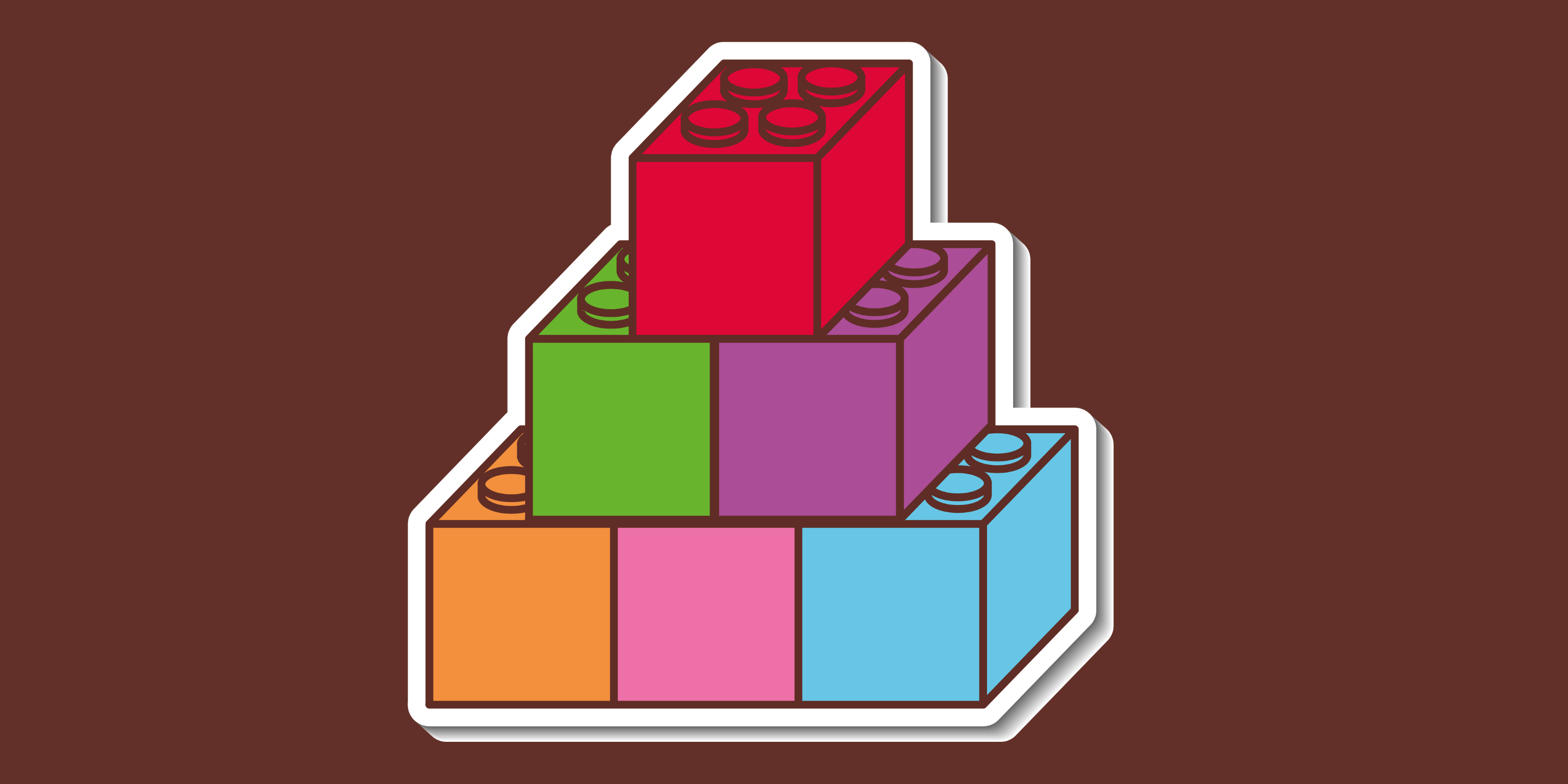 Brown background with illustrated image of colorful blocks