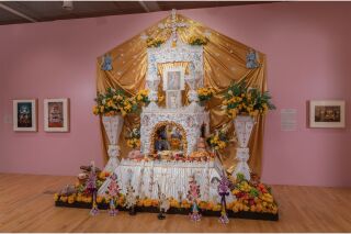 A three fourth right perspective view of the white ofrenda previously mentioned.