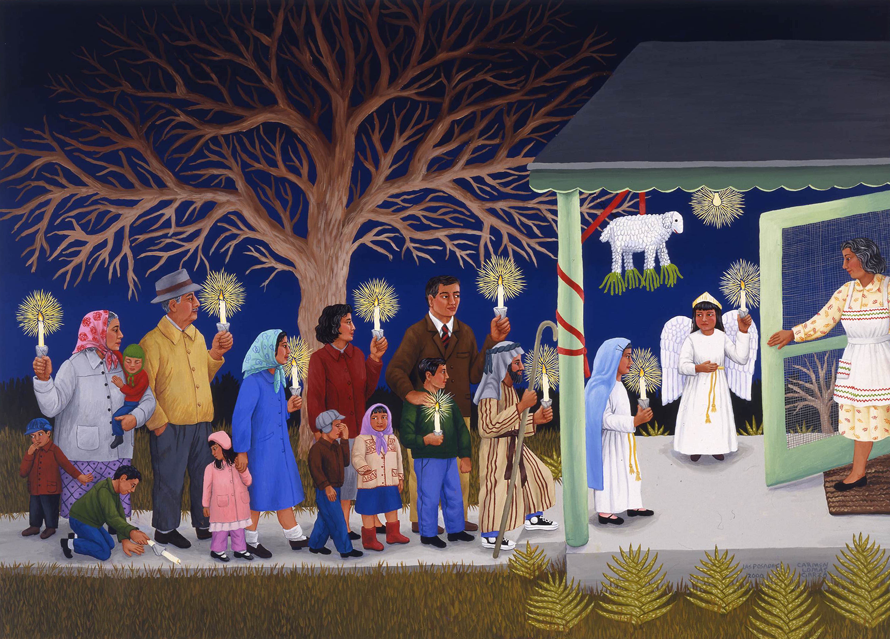 Painting by Carmen Lomas Garza of a posada