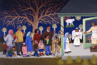 Painting by Carmen Lomas Garza of a posada