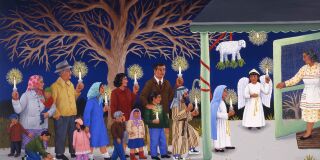Painting by Carmen Lomas Garza of a posada