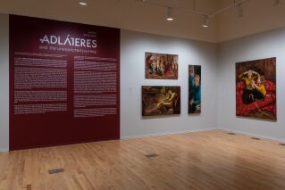 Introductory text with 4 paintings on left side.