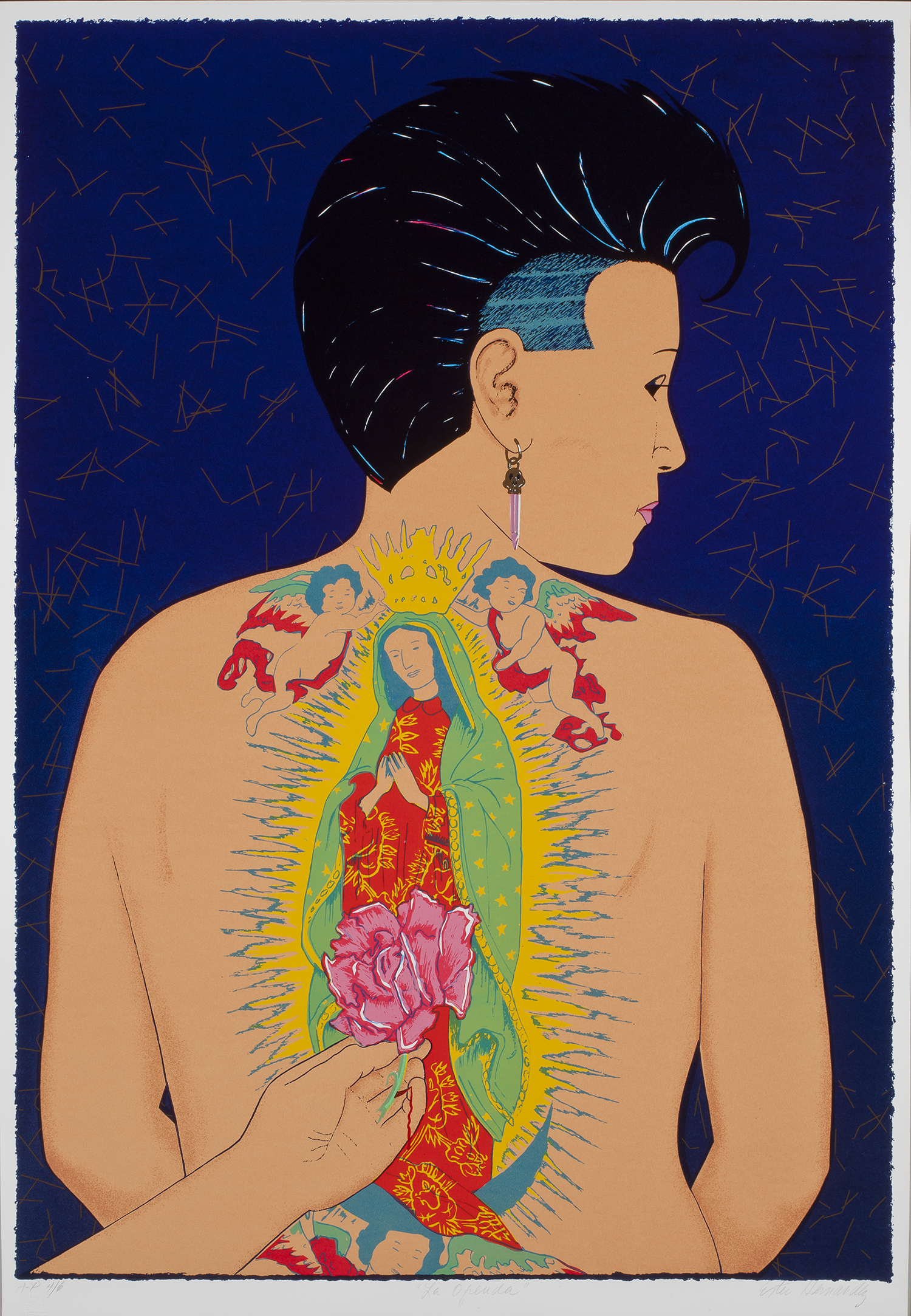 Painting by Ester Hernandez of a woman.