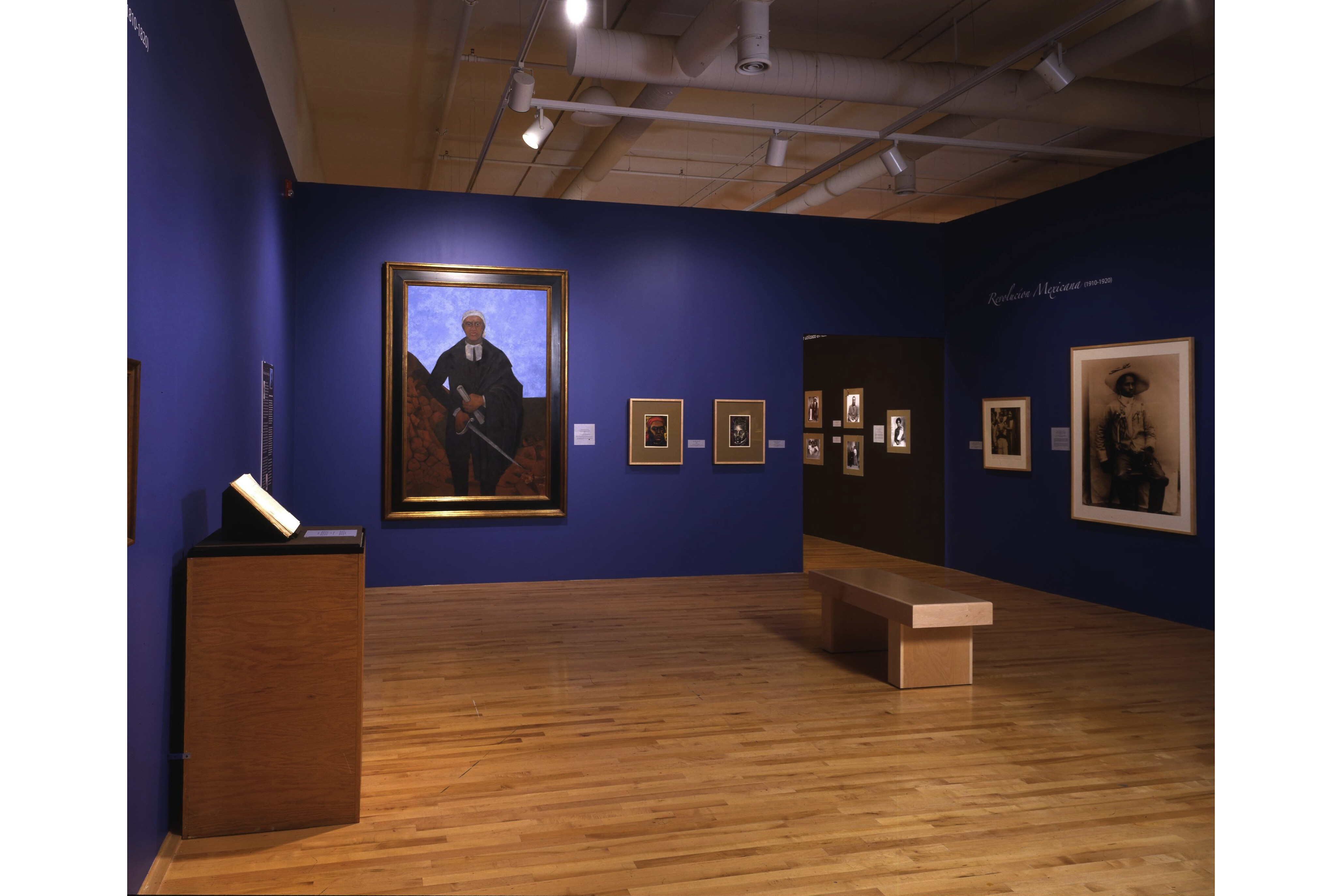 Ten paintings and photographs. Portrait painting by Tamayo and portrait photograph by Casasola are most noticeable and largest in this gallery photograph