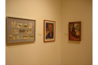 Image of two gallery walls with three pieces of art