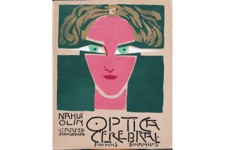 cover art shows a woman looking straight at the viewer with big green eyes, pink skin, red lipstick, and blonde hair. Underneath the image is the title and author of the book